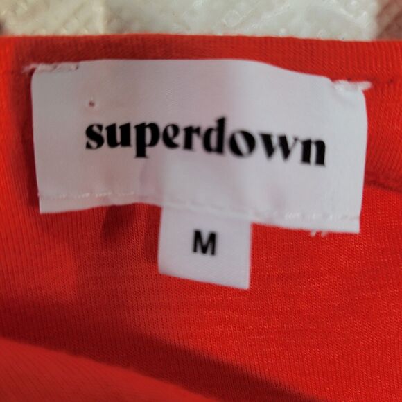 Superdown Dress Size Medium Erica Plunging Neck Maxi Slit Front Red Orange NWT - Picture 7 of 11